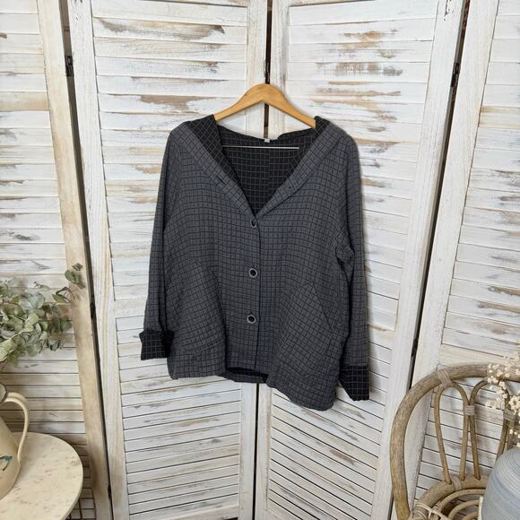 HABITAT Women's L Double Face Windowpane Relaxed Jacket Artsy Lagenlook Gray Blk - Picture 14 of 16